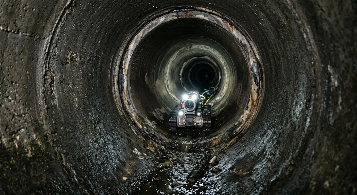 Robotic sewer camera inspecting pipe interior for Sewer Line Cleaning in Five Forks